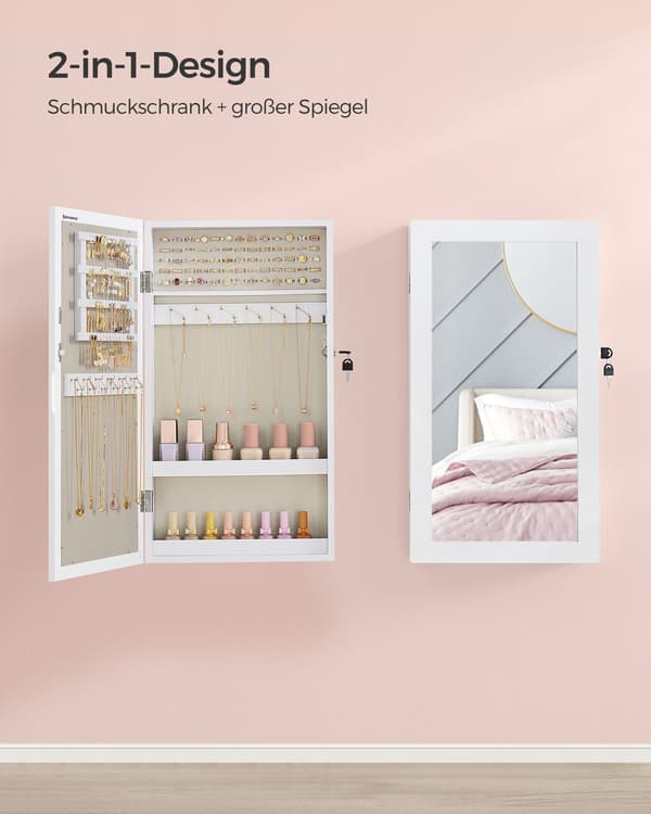 Sieradekast met spiegel | Wit en greige | 37x10x67 cm