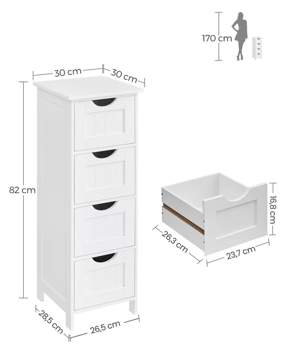 Sidoskåp med lådor - förvaring - vit MDF - 30 x 82 x 30 cm