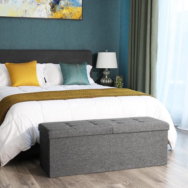 Soffa med förvaringsutrymme, fällbar sittlåda | Mörkgrå | 110x38x38 cm