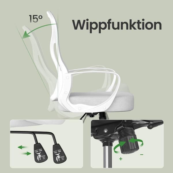 Ergonomisk nätstol, kontorsstol med gungfunktion | Grå-vit | 60x60x95,5-105,5 cm