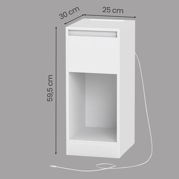 Smalt sängbord med LED-belysning | Vit | 25x30x59,5 cm