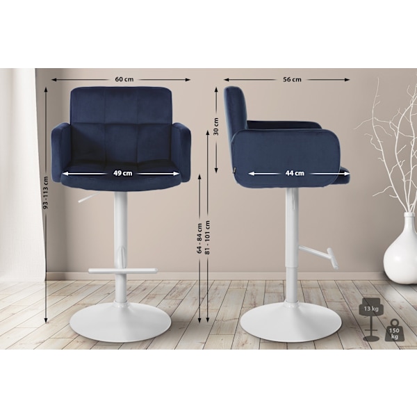 Sammet barstol - sammet design - justerbar sitthöjd och 360 ° rotation