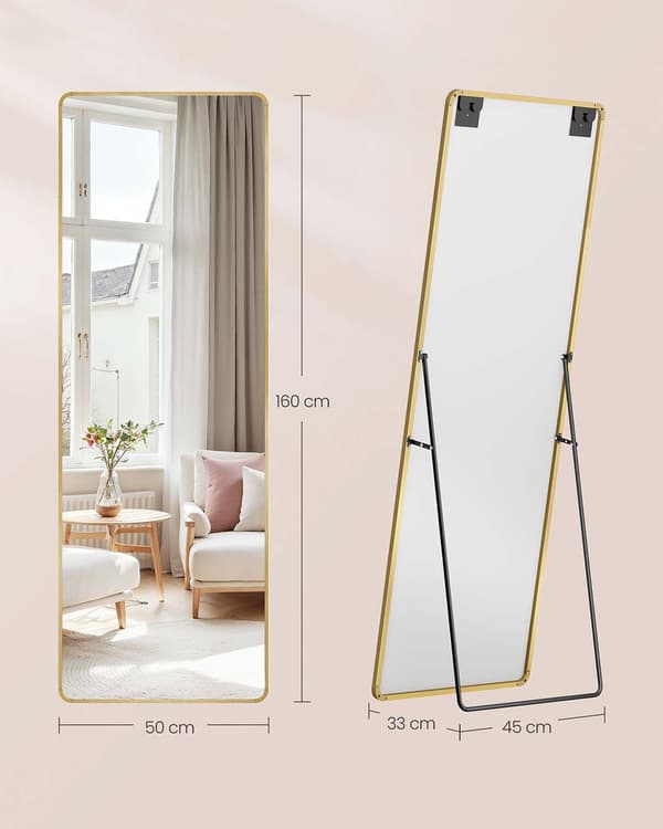Rektangulär passspegel - härdat glas och aluminium - 160 x 50 cm - guld