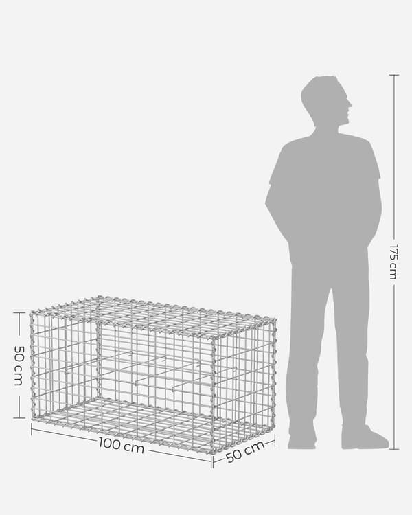 Gabion korgset silver - galvaniserat stål - lätt att montera - 100 x 50 x 50 cm