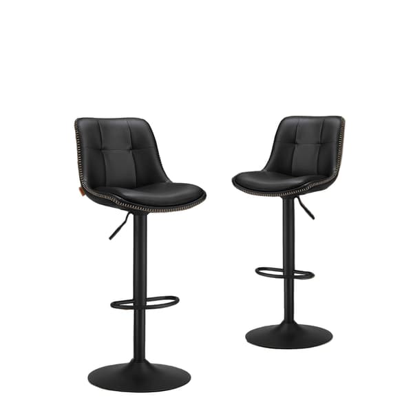 Set med 2 barstolar, justerbar, PU & förkromat stål, svart, 90-112 cm