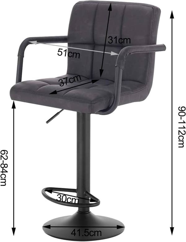 Set med 2 barstolar med vridbart ryggstöd i konstläder | Antracit | 51x37x90-112 cm