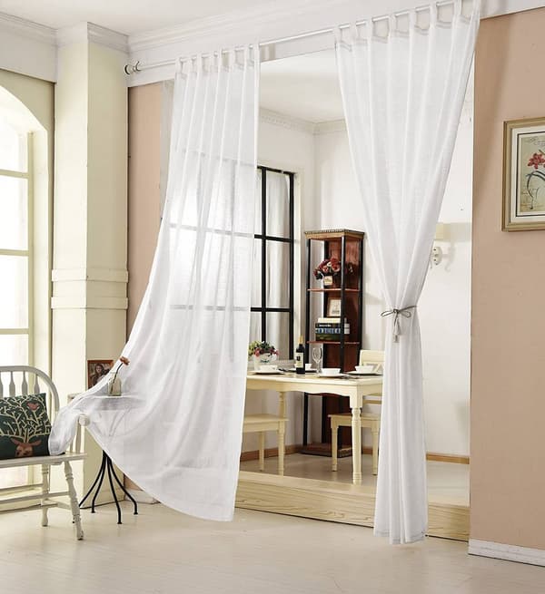 Set med 2 transparenta slinggardiner linnelook | Vit | 140x225 cm