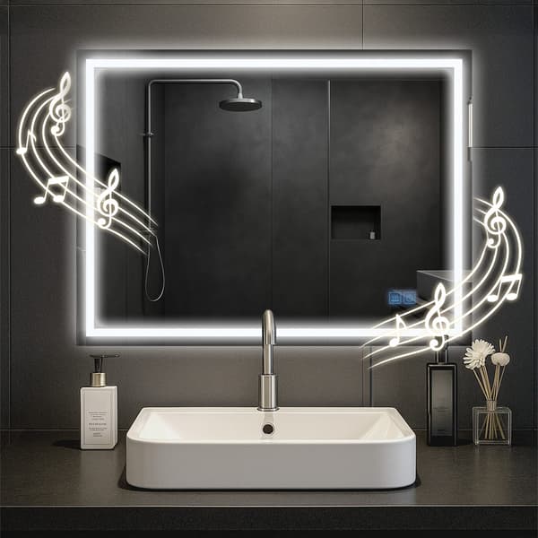 LED -badrumsspegel - väggspegel - Bluetooth -högtalare, klargörande LED -belysning