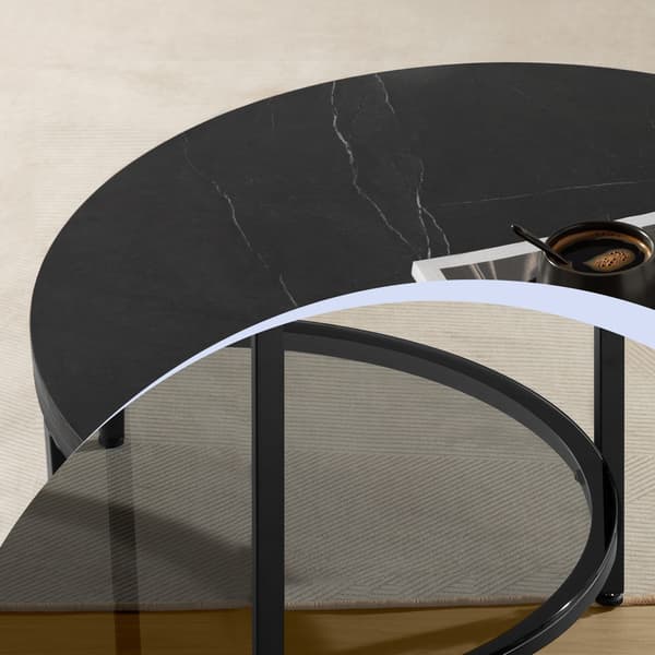 Runt soffbord - justerbar underrede - svart - 65 x 46 cm