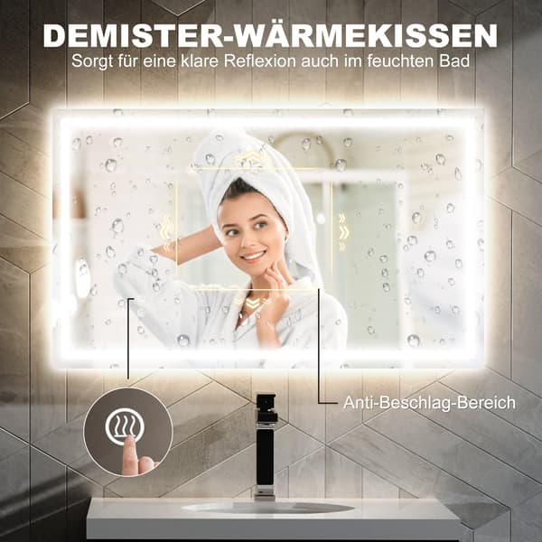LED badrumsspegel med anti-dim | Färg: Silver | Mått: 60x100x3 cm