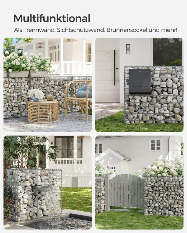 Gabion korgset - stenkorg - galvaniserat stål - silverfärgad - 100 x 80 x 30 cm