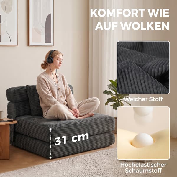 2-i-1 golvstol och sovfåtölj | Färg: Mörkgrå | Mått: 100x76x62 cm