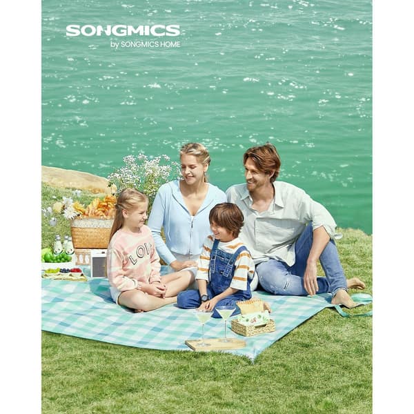 Vattentät picknickfilt 200 x 200 cm - sammet, skumfyllning - grön-vit
