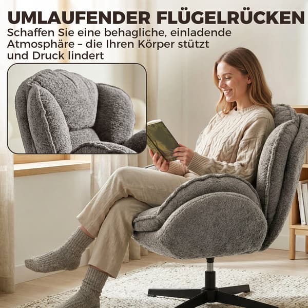 Modern wingback-fåtölj - Sammetssvängfåtölj | Färg: Grå | Mått: 76x86x88 cm