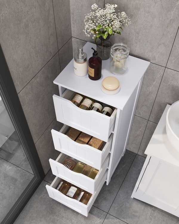 Sidoskåp med lådor - förvaring - vit MDF - 30 x 82 x 30 cm