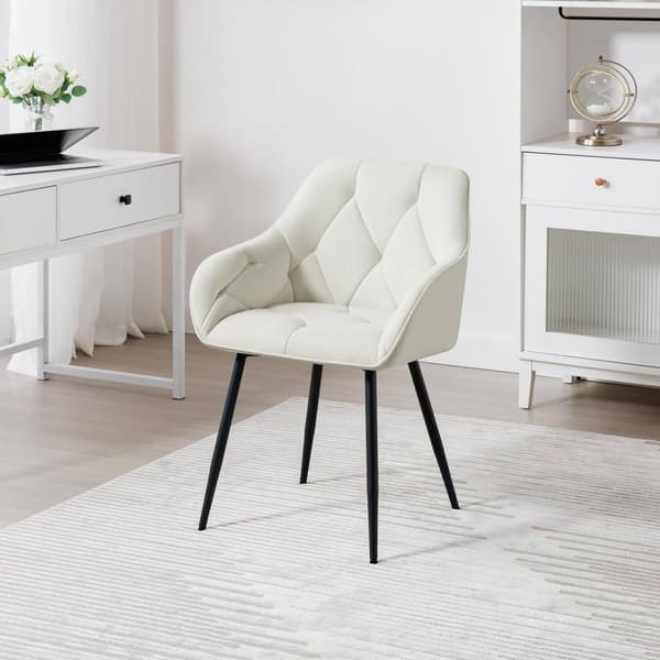 Set med 6 matsalsstolar i sammet med armstöd | Grädde | 56x53x83,5 cm