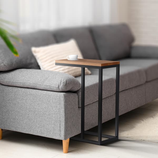 Sidobord, soffbord - Robust design - Solid Oak & Matte Black Metal | Storlek: 46x25x63 cm