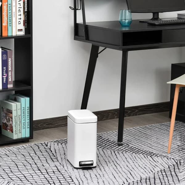 Rektangulär soptunna 5L med pedal och innerhink | Färg: Vit | Mått: 14x29,2x32 cm