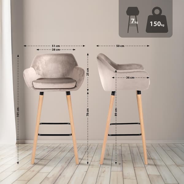 Barstolar, sammetstolar, hög sittplatskomfort - Modern - Beech Wood | Färg: grädde