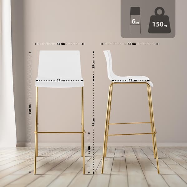 Set med 2 barstolar Hover plast | Färg: Vit | Mått: 43x48x100 cm