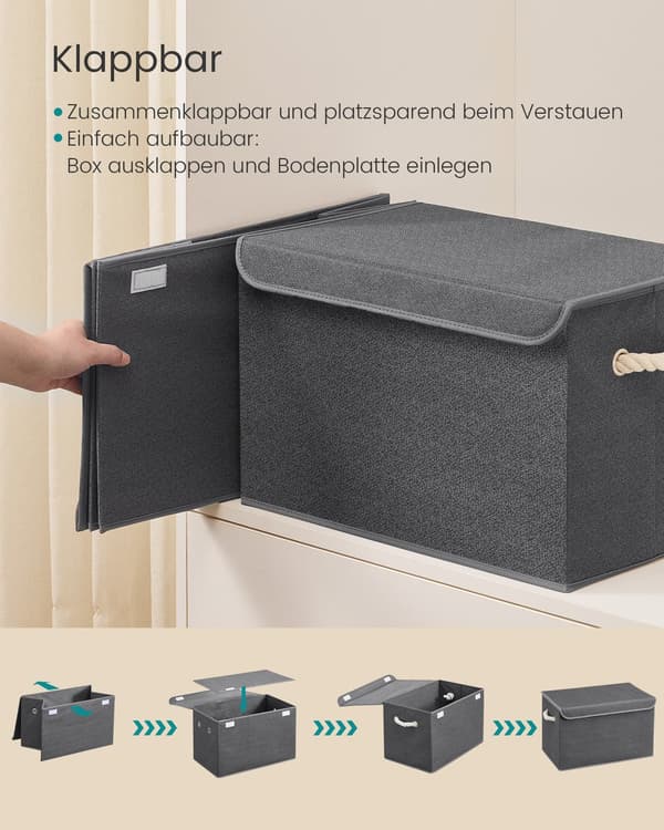 Förvaringsboxar med lock 3-delat set | Skiffergrå | 50x30x30 cm