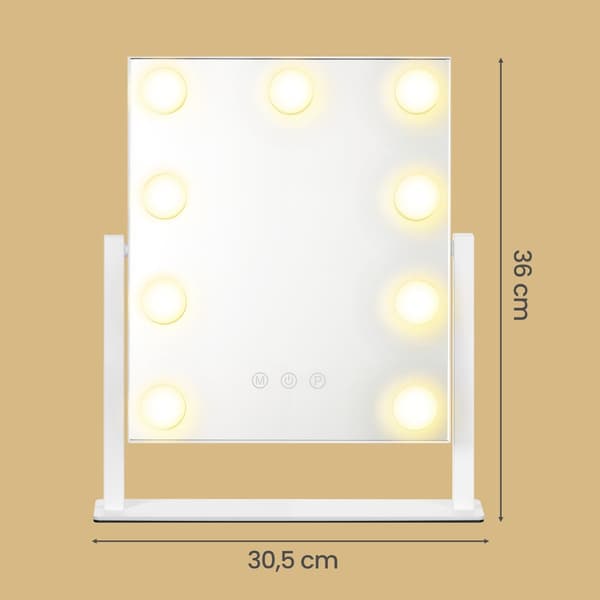 Sminkspegel med LED-belysning och touchkontroll | Vit | 30,5x6,5x36 cm