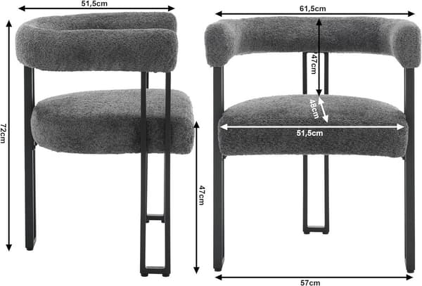 Matsalsstolar med armstöd 2-delat set | Mörkgrå | 61,5x51,5x72 cm