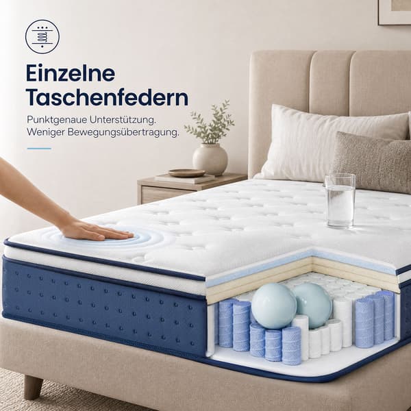 Federkern madrass med gel memory foam, medium fast | Blå | 140x200x25 cm