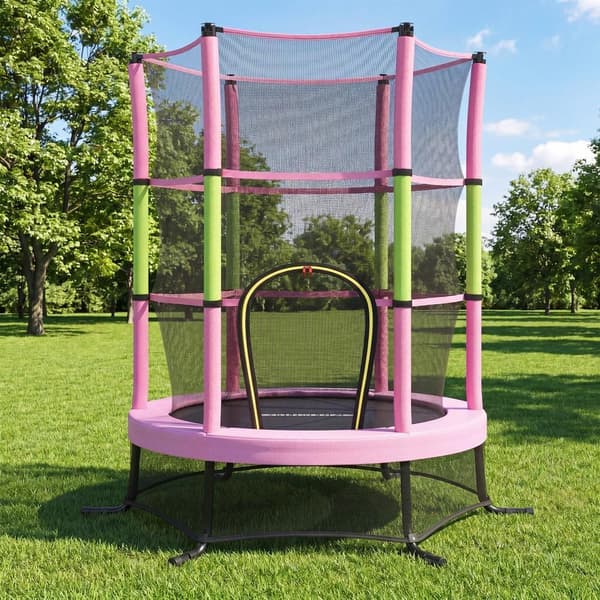 Barnstudsmatta med skyddsnät och kantskydd | Rosa | 174x174x189 cm