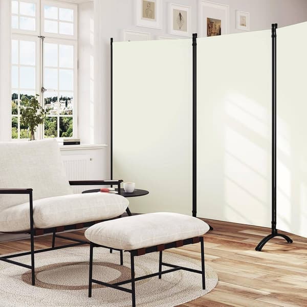 3-delad hopfällbar rumsavdelare | Grädde | 255x181 cm