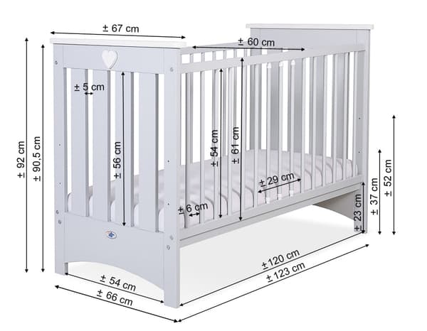 Träbädd Lorenzo III - Crib - Bite Protection - Solid Pine Wood - 120x60cm White -Gray