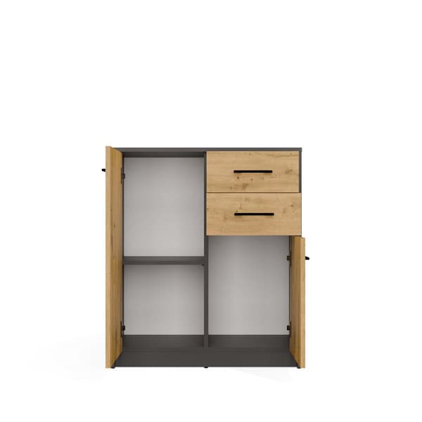 Modern byrå Simplo 2D2S – 2 dörrar & 2 lådor | Antracit & Traditionell Ek | 74x85x35 cm