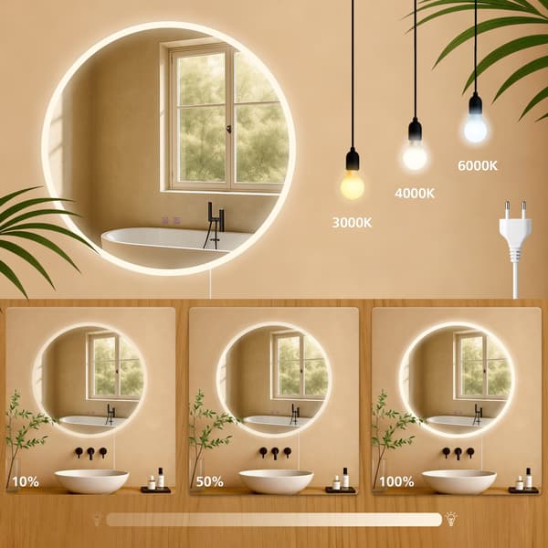 Rund LED -badrumsspegel - Wall Mirror - Anti -Condens Function, Perfect Clear View