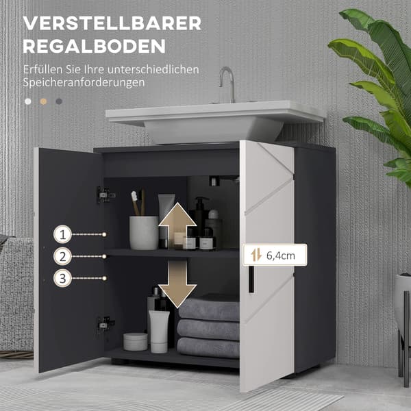 Badrumsskåp med 2 plan för under diskho | Färg: Grå | Mått: 60x30x60 cm
