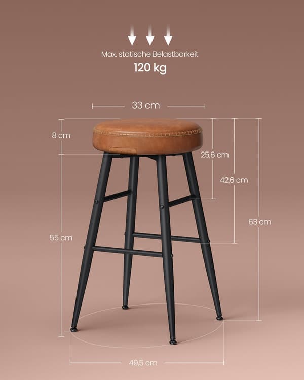 Set van 2 barkrukken | Karamelbruin | 49,5x49,5x63 cm