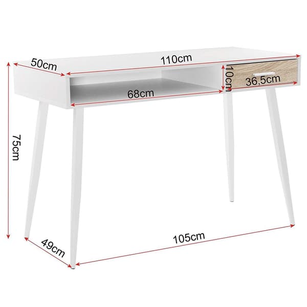 Bureau met lade en open vak | Wit | 50x110x75 cm