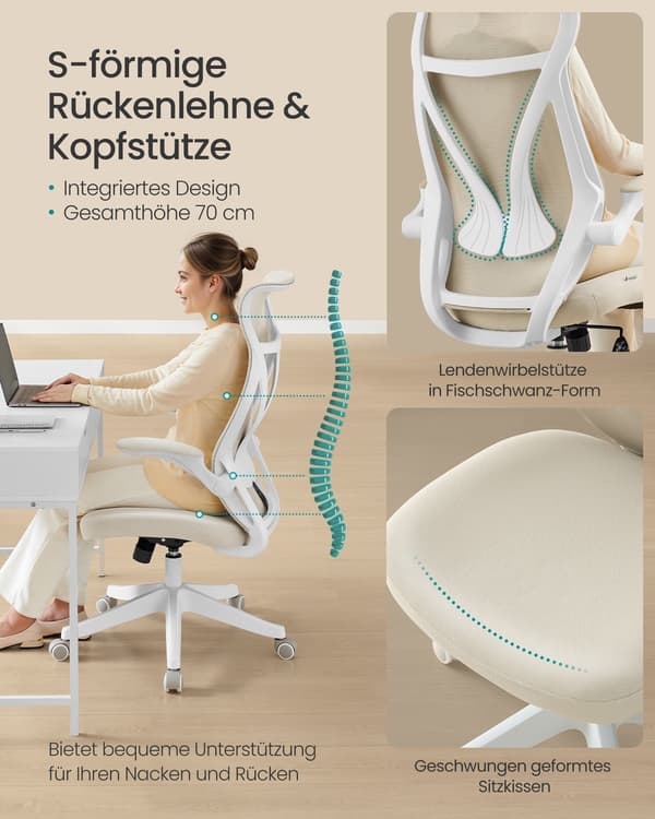 Ergonomisk kontorsstol – ryggstöd & armstöd – brun