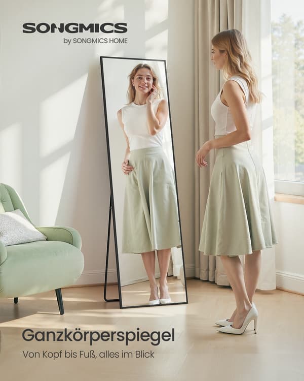 Kroppsspegel med stabil ram | Bläcksvart | 150x40 cm