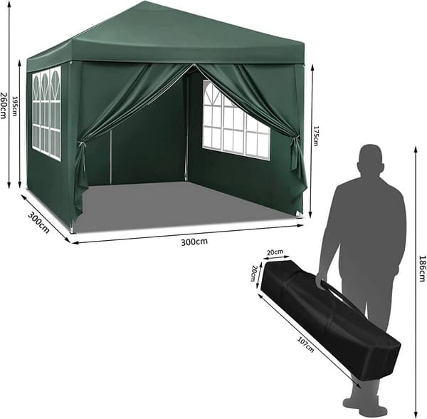 Hopfällbart vattentätt pagodatält 3x3 m | Grön | 3x3x250-258 cm