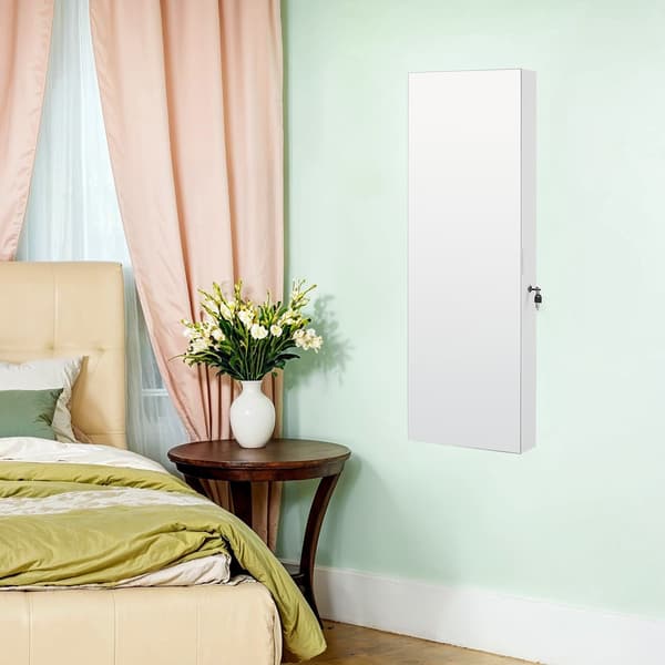 Smyckesskåp med LED-belysning, låsbart, smyckeskåp | Vit | 37,6x9,8x108,1 cm