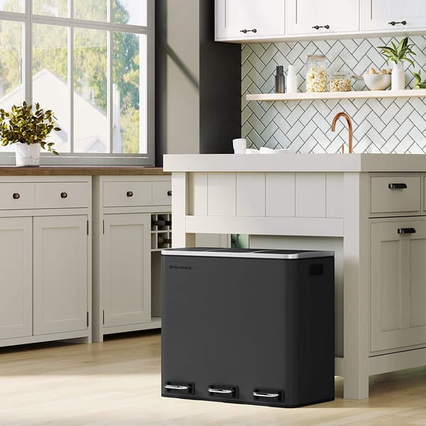 54L soptunna med pedal - 3 fack - soft-close - svart