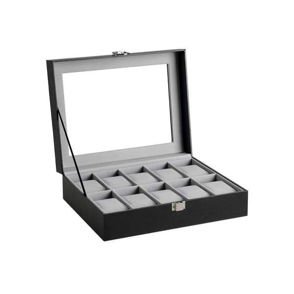 Klockbox för 10 klockor - arrangör - resefodral - svart - 25 x 7,5 x 20 cm