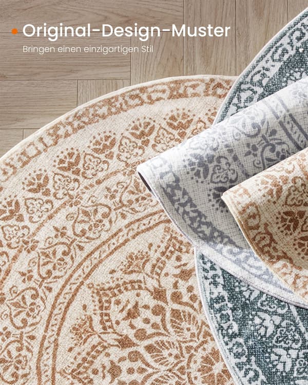 Rund matta boho - cappuccino beige - polyester/filt/TPR - lätt - 120 cm