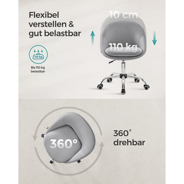 Grå snurrstol, ergonomisk, mobil, stålram, bomull-linne, 60 x 60 x 80-90 cm