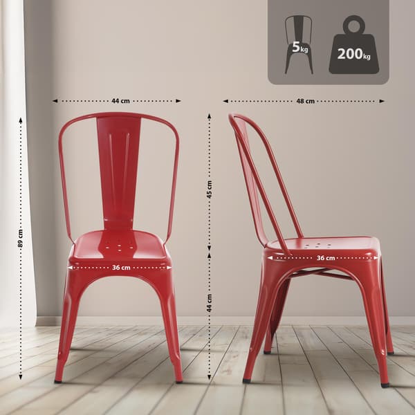 Uppsättning av 4 industriella metallstolar - Stackbar - Rymdbesparande design