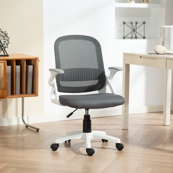 Mesh kontorsstol med fällbara armstöd | Färg: Grå | Mått: 57,5x60x91-101 cm
