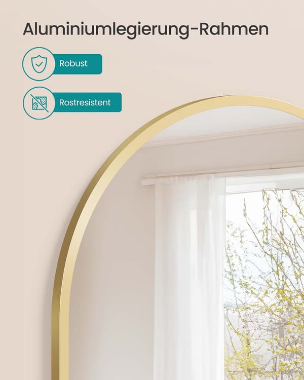 Svängd väggspegel aluminiumram guld 91 x 61 cm