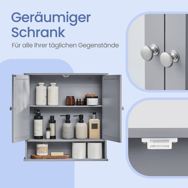 Spegelskåp badrum - väggskåp - MDF - grå - 13 x 56,5 x 58,5 cm