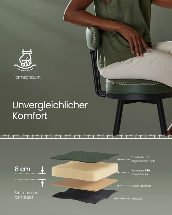 Set med 2 vridbara barstolar med ryggstöd | Skogsgrönt | 57x57x101 cm