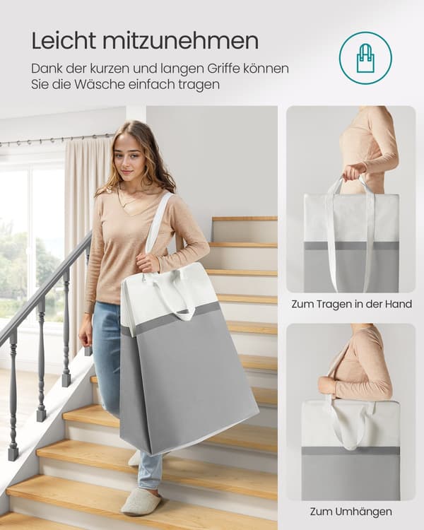 Set med 2 duvgrå tvättpåsar - tvättkorgar - polyester bomull - 45 x 40 x 65 cm